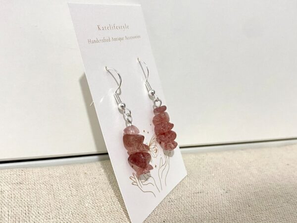Strawberry Quartz earrings-dangle drop earrings-Hypoallergenic Earrings-925 sterling silver earrings-Minimalist earrings