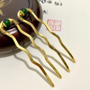 mini copper hair forks green agate hairpin gemstone hair stick gemstone hair accessories crystal hair fork