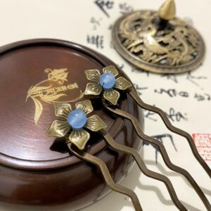 chalcedony hairpins gemstone hair sticks chinese hairpin flower hairpin bronze hair fork blue gemstone hair fork