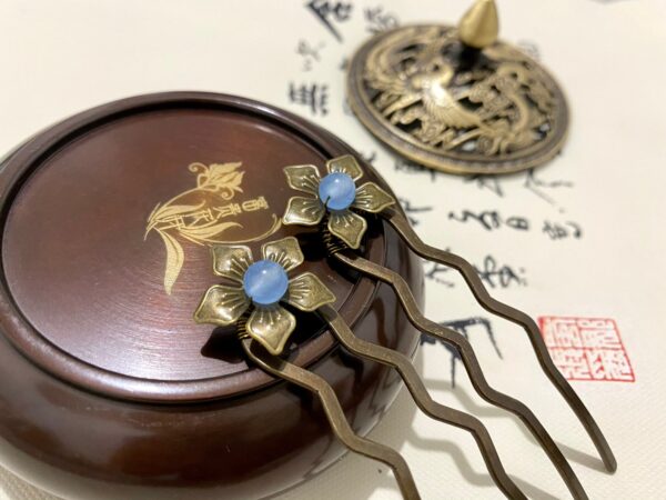 chalcedony hairpins gemstone hair sticks chinese hairpin flower hairpin bronze hair fork blue gemstone hair fork