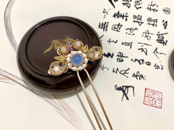 blue agate hair stick blue gemstone hair fork antique chinese hair fork hanfu hair accessories