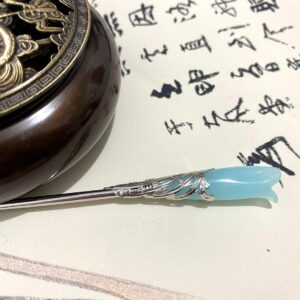 aqua magnolia hair stick chinese hair pin czech crystal blue hair jewelry