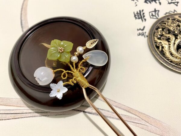 butter jade flower cherry blossom hair fork chinese hair pin traditional hanfu hair stick decorative hair fork