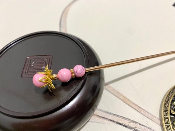 Pink Howlite-Copper Hair Sticks Hair Pins Chopstick-Gemstone Hair Stick-Chinese Hair Sticks-Hair Sticks Long Hair-Gold Hair Sticks-Cosplay