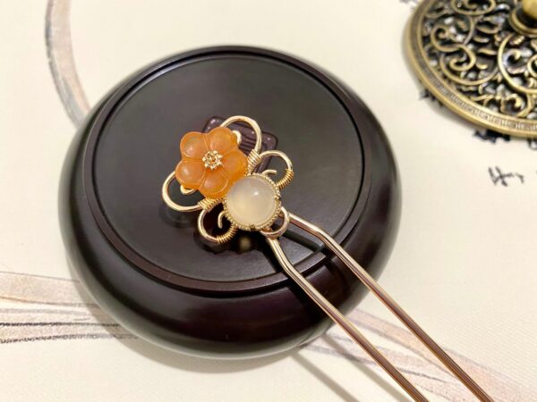 Golden jade flower hair stick, gemstone hair accessories gemstone hair sticks chinese hair pin hanfu accessories gold hair fork