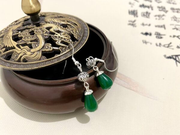 Dark Green Chalcedony Gemstone dangle drop earrings-Hypoallergenic Earrings-925 sterling silver earrings-Minimalist earrings-Gift for Her