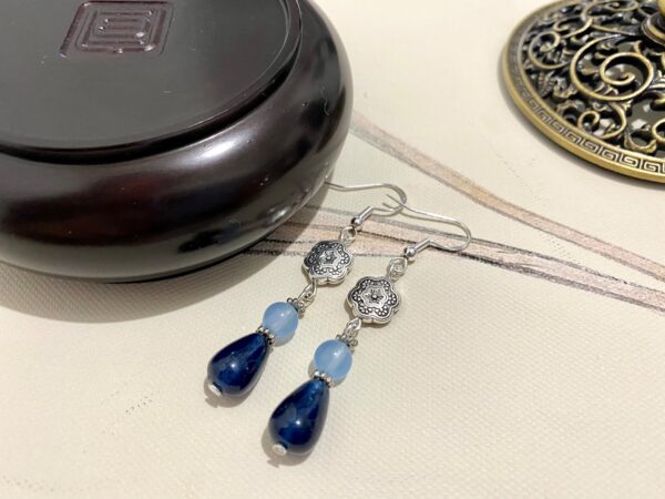 Dark Blue Jade Earrings-Gemstone dangle drop earrings-Hypoallergenic Earrings-925 sterling silver earrings-Minimalist earrings