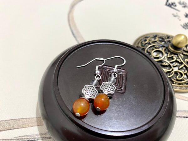 Orange Agate Earring-Gemstone dangle drop earrings-Hypoallergenic Earrings-925 sterling silver earrings-Minimalist earrings