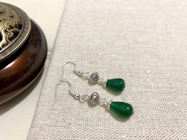 Dark Green Chalcedony Gemstone dangle drop earrings-Hypoallergenic Earrings-925 sterling silver earrings-Minimalist earrings-Gift for Her