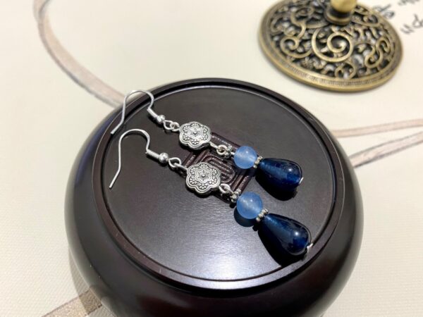 Dark Blue Jade Earrings-Gemstone dangle drop earrings-Hypoallergenic Earrings-925 sterling silver earrings-Minimalist earrings