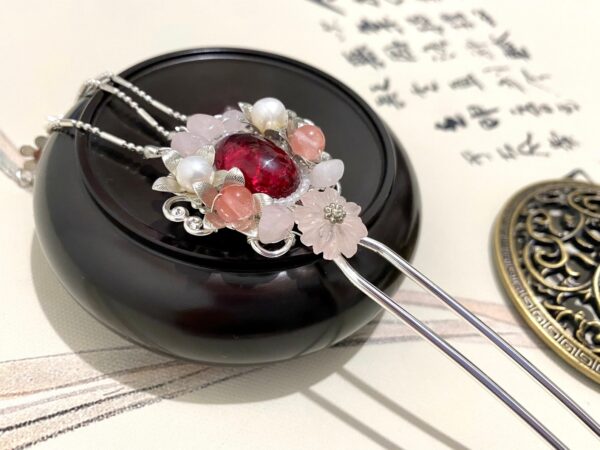 rose quartz hair fork flower blossom hair fork gemstone hair accessories crystal hair accessories for wedding chinese hair stick dangle hair stick