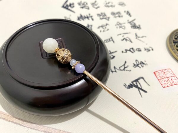 pipal seed hair stick purple chalcedony hair pin aquamarine hair accessories purple gemstone hair jewelry
