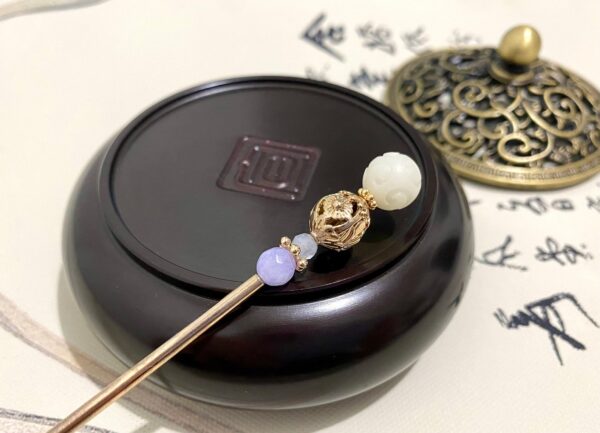 pipal seed hair stick purple chalcedony hair pin aquamarine hair accessories purple gemstone hair jewelry