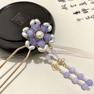 Angelite ❤️ flower ❤️ purple Hair Accessory ❤️ Gemstone Hair pin ❤️ Healing Stone Hair pin ❤️ Crystal Hair Stick ❤️ Gemstone Hair Stick ❤️ Gift for Women ❤️ Chinese Hair Accessory