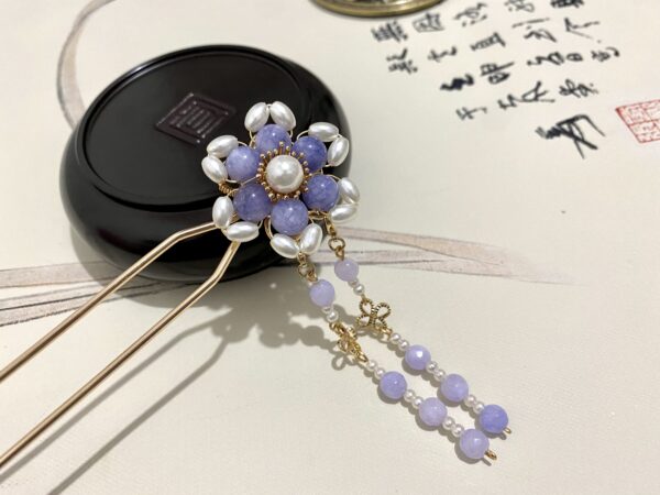 Angelite ❤️ flower ❤️ purple Hair Accessory ❤️ Gemstone Hair pin ❤️ Healing Stone Hair pin ❤️ Crystal Hair Stick ❤️ Gemstone Hair Stick ❤️ Gift for Women ❤️ Chinese Hair Accessory