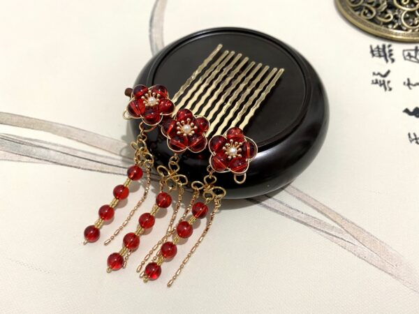 red plum flower hair comb bridal wedding hair comb chinese traditional wedding hair accessories
