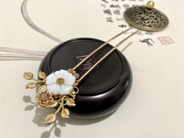 floral mother of pearl hair fork gemstone sunstone hair sticks hanfu hair accessories chinese hairpin
