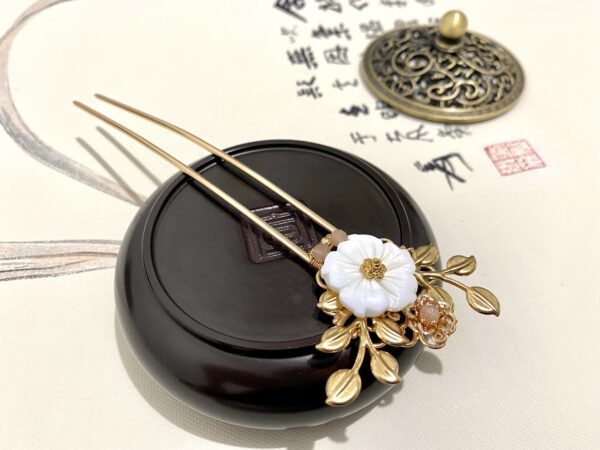 floral mother of pearl hair fork gemstone sunstone hair sticks hanfu hair accessories chinese hairpin