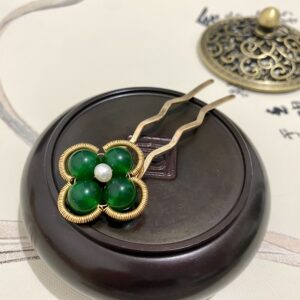 green chalcedony clover hair sticks gemstone hair accessories hair jewelry green crystal hanfu accessories chinese